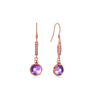 Elegant silver amethyst dangle earrings on white background